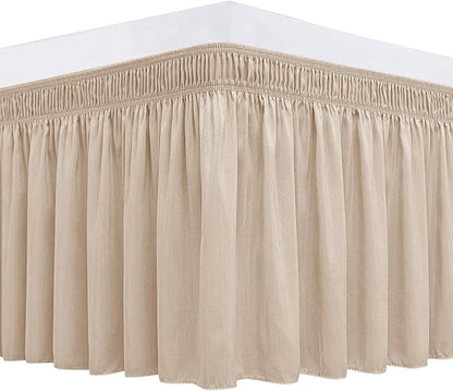 Biscaynebay Wrap Around Bed Skirts for Queen Beds 14" Drop, Sand Adjustable Elastic Dust Ruffles Easy Fit Wrinkle Resistant Silky Luxurious Fabric Machine Washable