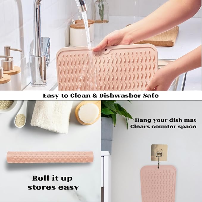 ZLR Silicone Dish Drying Mat for Kitchen Counter, Eco-Friendly Fast Dry Dish Mat - Image 4