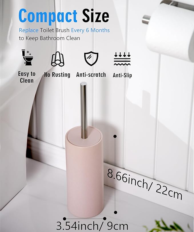 Matt Pink Ceramic Toilet Brush and Holder Set, Freestanding Toilet Bowl - Image 5