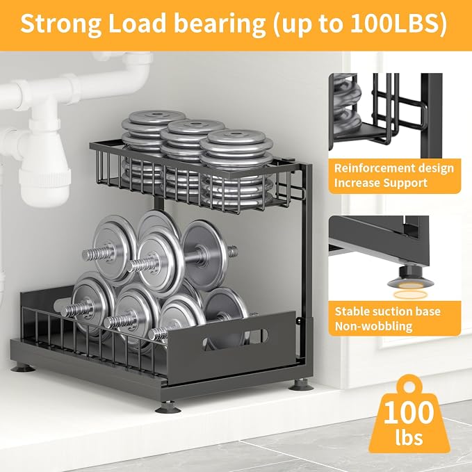 Under Sink Organizer Storage 2-Tier Premium Metal Pull-Out Kitchen Cabinet - Image 5