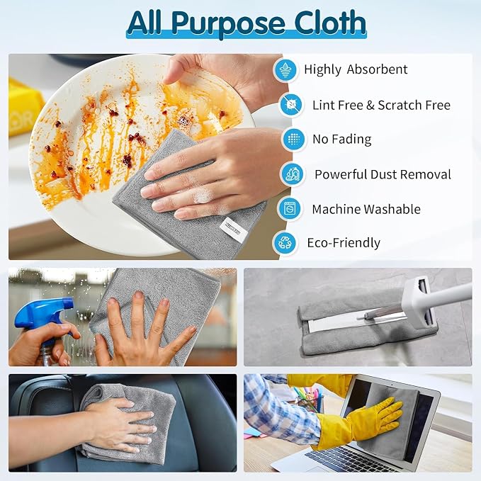 FIXSMITH Grey Microfiber Cleaning Cloth -Pack of 24, Highly Absorbent Cleaning - Image 4