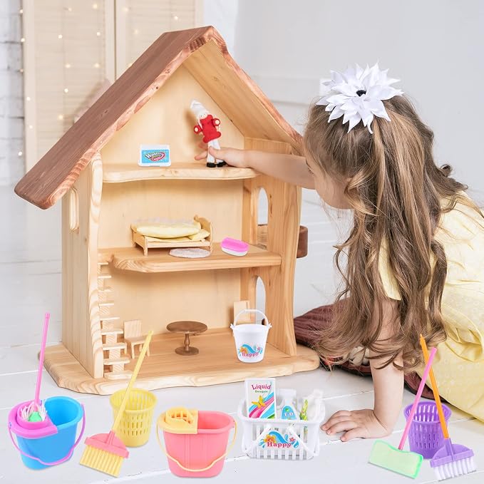 22 Pcs Miniature Dollhouse Cleaning Supplies Mini Bucket Mop Dust Pan Brush - Image 5