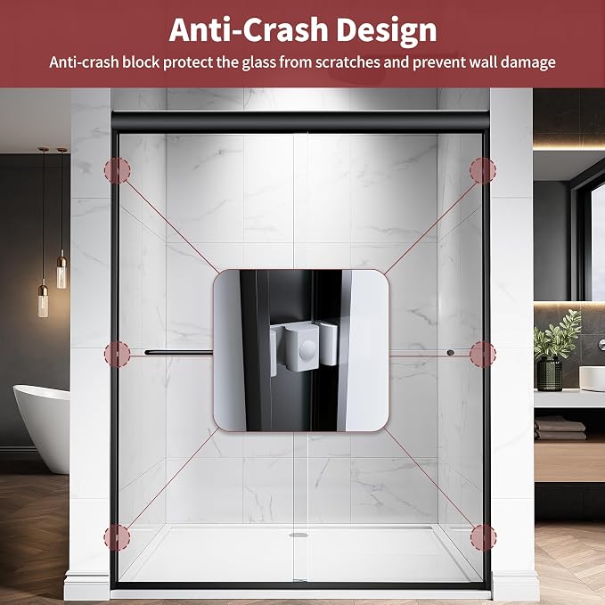 56-60" W x 76" H Semi-Frameless Double Sliding Glass Shower Door, 1/4" Clear - Image 4