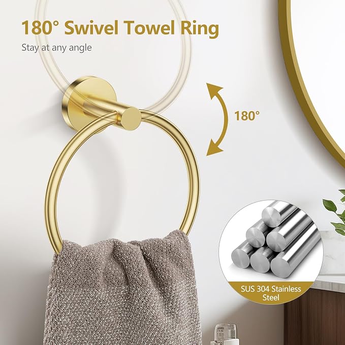 TQKAG 5 Piece Bathroom Towel Bar Holder Sets Brushed Gold Bathroom Hardware Set - Image 5