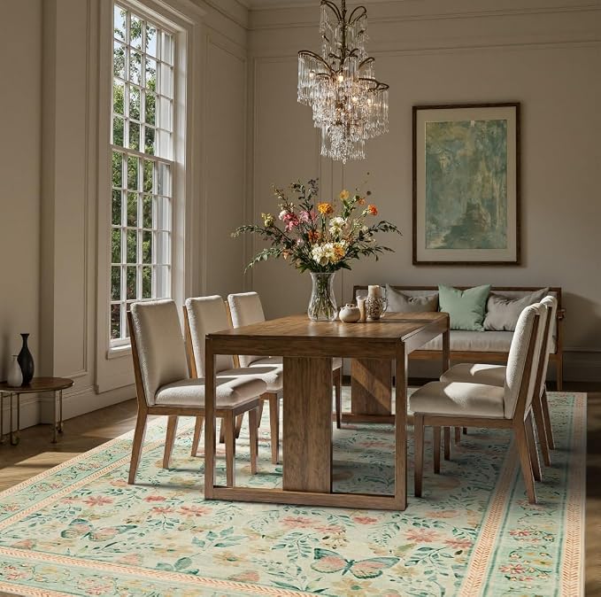 Floral Rug for Living Room Bedroom, 8x10 Washable Rug, Large Non Slip Low Pile - Image 4