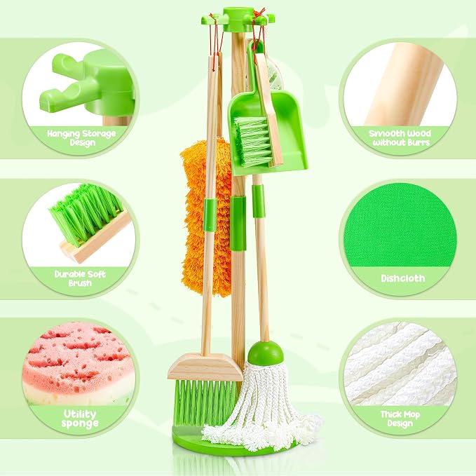 WHOHOLL Wooden Kids Cleaning Set Toddler Broom Set - Image 5
