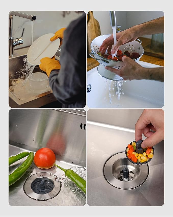 Hibbent Upgraded 2 Pack 3 in 1 Kitchen Sink Drain Strainer and Stopper Combo - Image 8