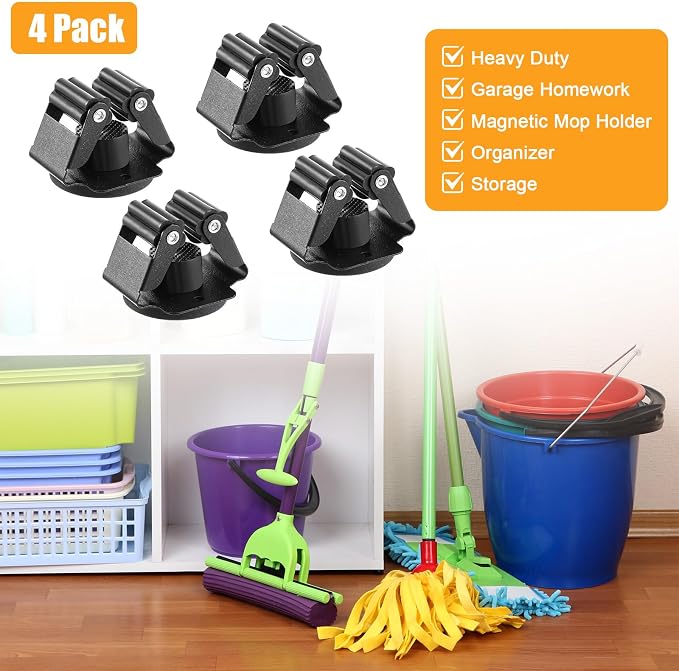 Magnetic Mop Broom Holder, D1.69” Strong Broom Mop Holder Wall Mount - Image 7