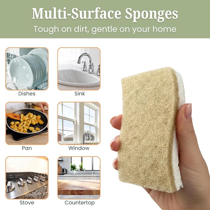 12 Pack Non-Scratch & Odor-Free Eco Sponges – Natural Biodegradable Cellulose & - Image 3