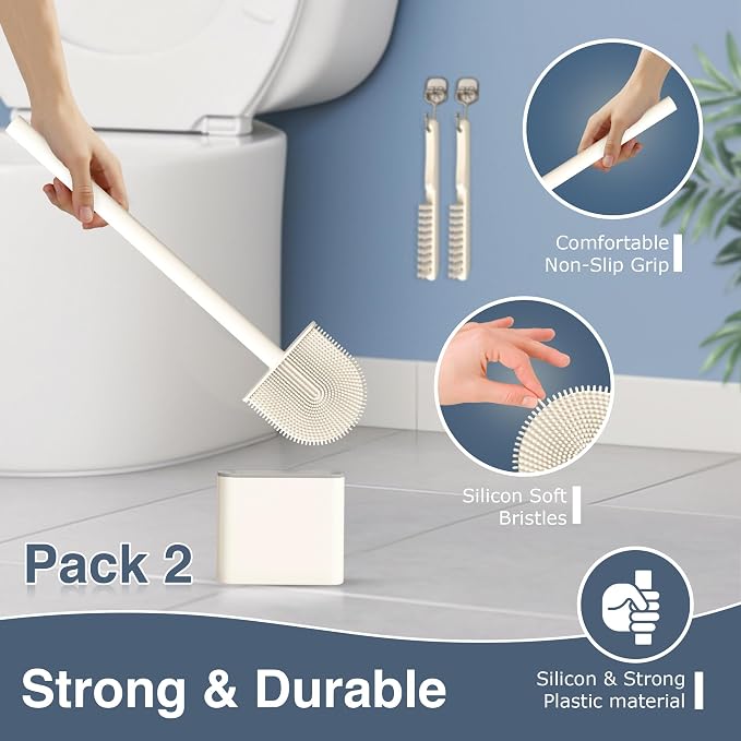 2 Pack Silicone Toilet Brushes & Holders– Includes 2 Crevice Brushes - Image 4