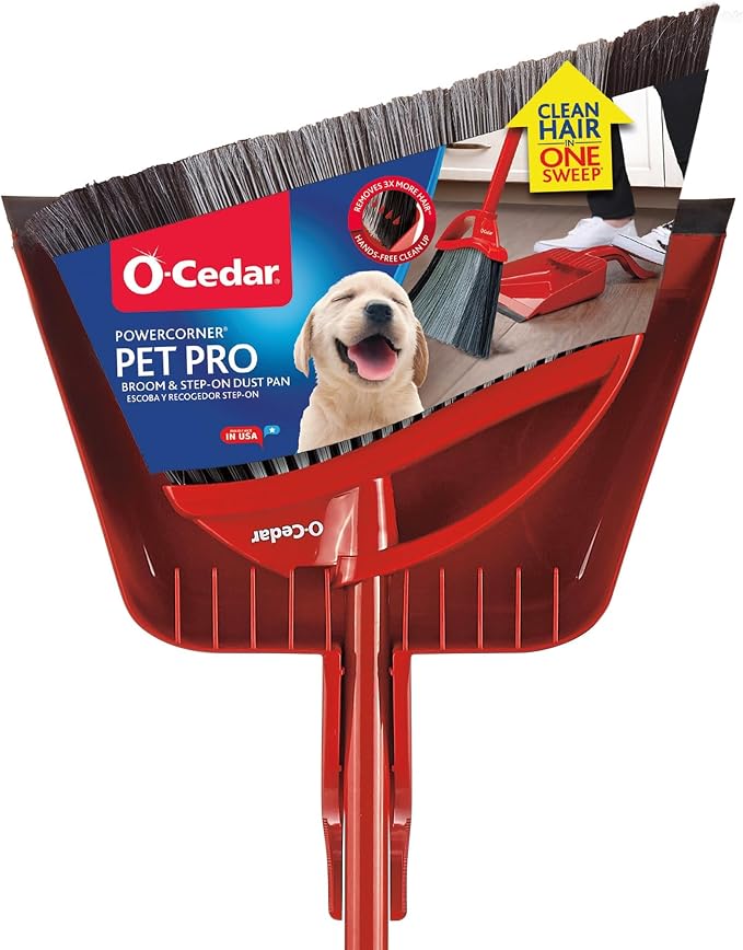 O-Cedar Pet Pro Broom with Step-On Dustpan | Remove 99% with One Sweep | by O-Cedar