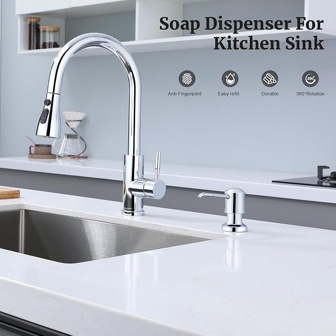 Soap Dispenser for Kitchen Sink Chrome Upgrade Built-in and Refill-from-Top - Image 4