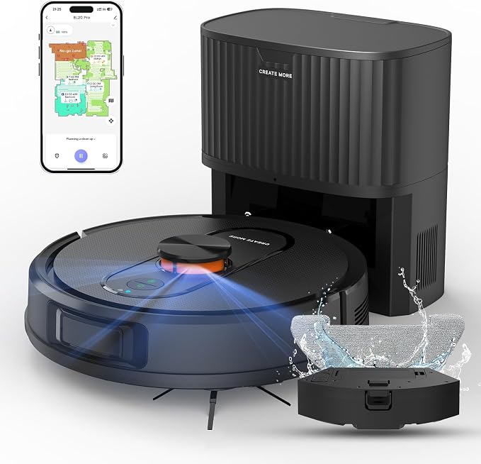 Robot Vacuum and Mop with Self-Emptying, 5000Pa Robot Vacuum Cleaner with LiDAR by Unknown