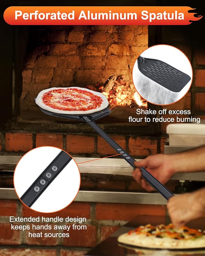 6PCS Pizza Turning Peel, 9 &12 Inch Perforated Pizza Peel, Pizza Brush - Image 3