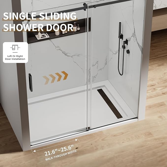 56-60" W x 74" H Frameless Sliding Shower Door, 5/16" Clear Tempered Glass - Image 8