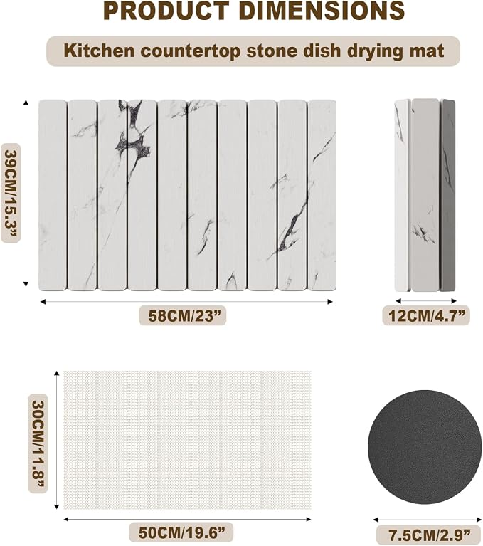 Dayacoco Stone Drying Mat for Kitchen Counter, Large Quick Dry Stone Mat - Image 2