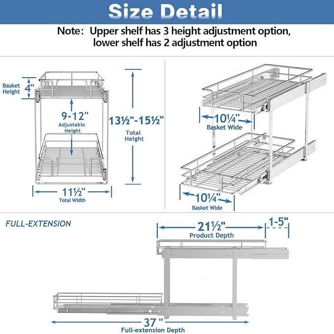 ROOMTEC Individual Pull Out Cabinet Organizer, 2 Tier Spice Rack Organizer - Image 3