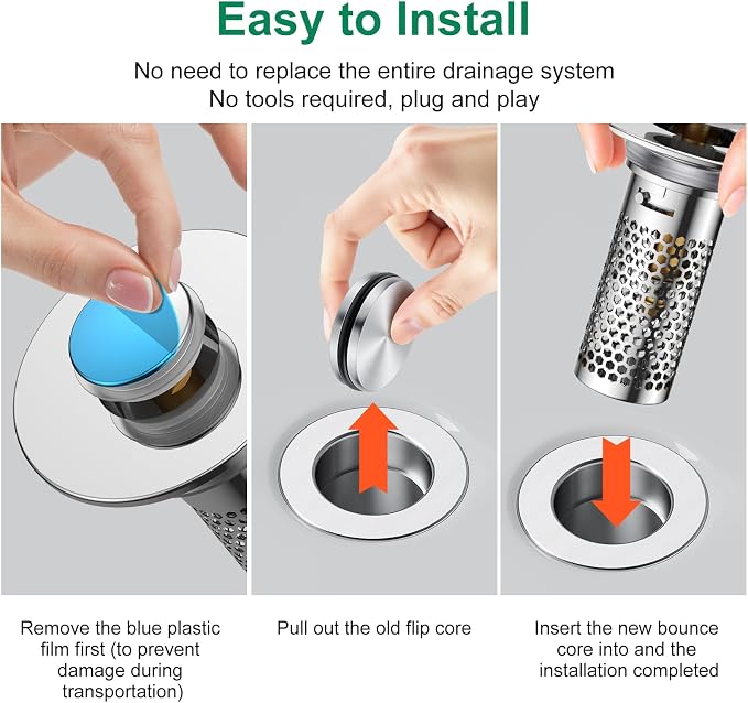 ​Bathroom Sink Drain Strainer, Pop-Up Sink Stopper Hair Catcher, Anti-Clog - Image 4