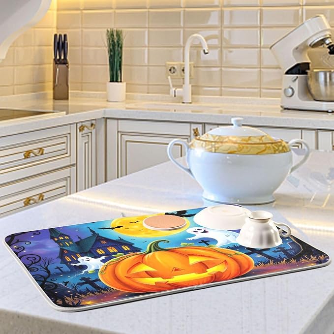 Halloween Pumpkin Ghost Witch Dish Drying Mat - Image 6