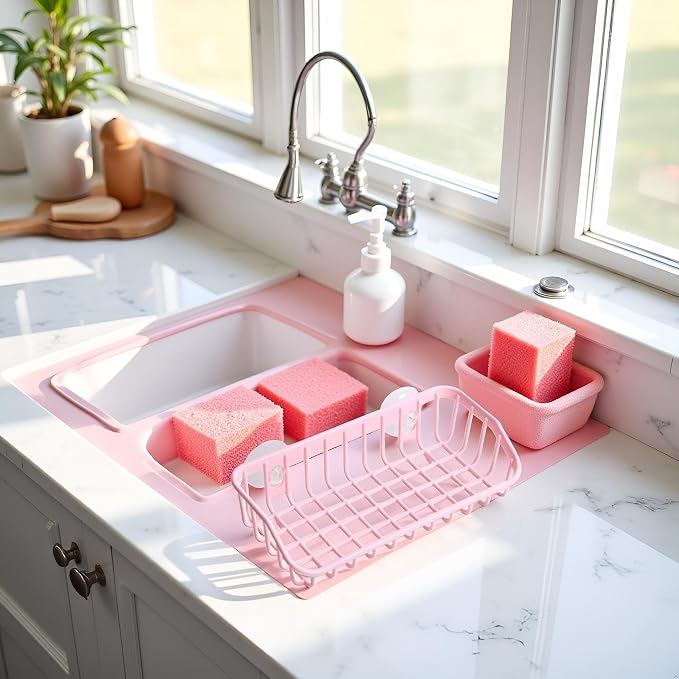 Pink Multifunctional Drain Rack, Hanging Storage Rack Drain Rack Sink Shelf - Image 8