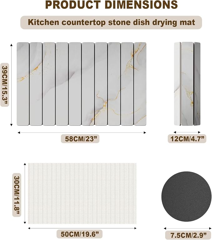 Dayacoco Stone Drying Mat for Kitchen Counter, Large Quick Dry Stone Mat - Image 2