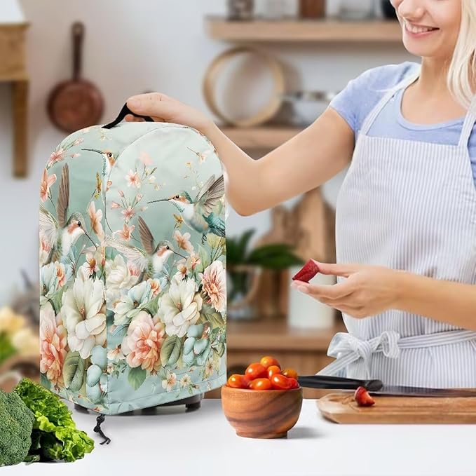 Hummingbird Floral Kitchen Blender Dust Cover Food Processor Dust Protection with Top Handle, Easy to Clean Small Appliance Coffee Maker Juicer Cover Elegant