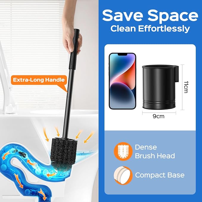 HAMITOR Black Toilet Bowl Brush: Metal Rustproof Bathroom Cleaning Accessories - Image 3