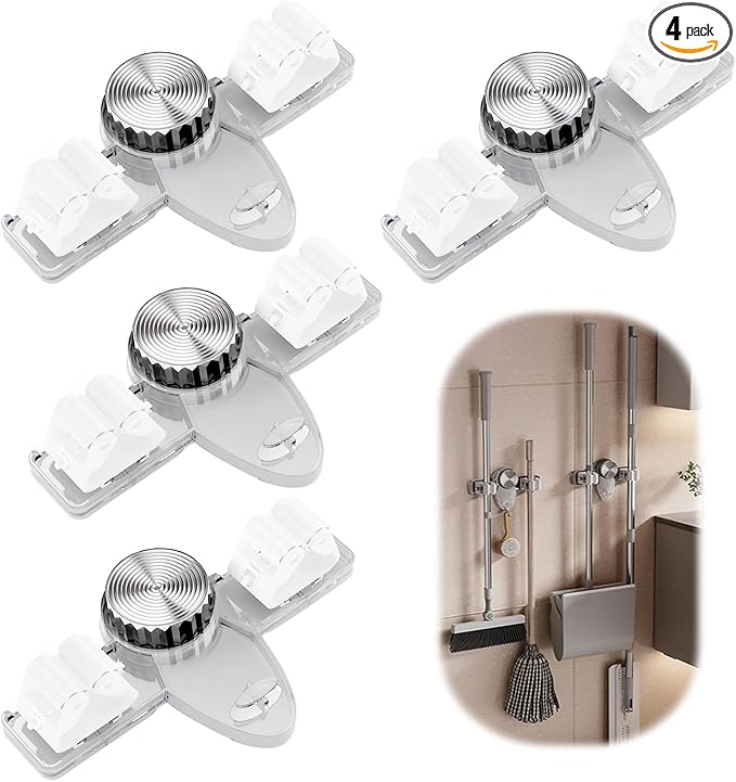 4 Pack Broom Holder Mop Hanger, No Drill Suction Cup Adjustable Organizer by haodmius