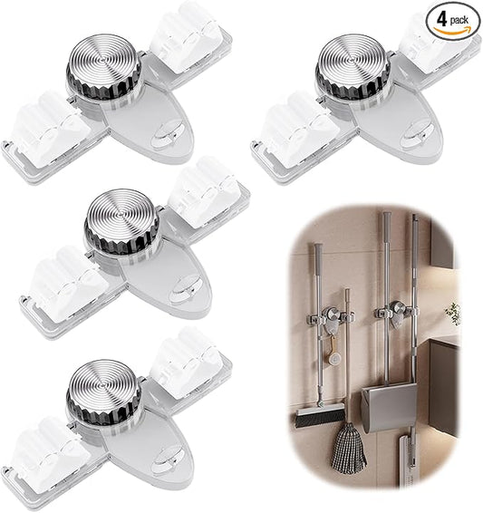 4 Pack Broom Holder Mop Hanger, No Drill Suction Cup Adjustable Organizer by haodmius