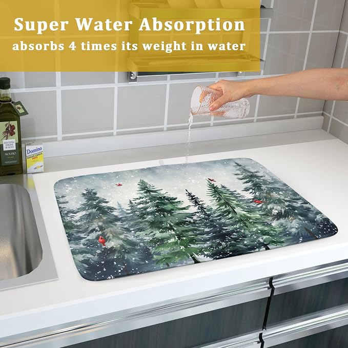 Christmas Tree Dish Drying Mat for Kitchen Counter Winter Pine Tree Dish Drying - Image 7