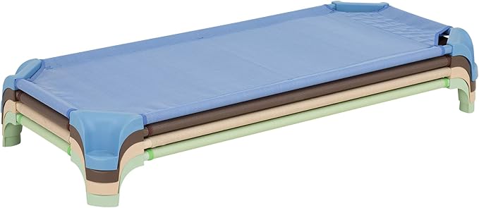 Sprogs Heavy-Duty Stackable Standard Size 52"L Daycare Cots for Kids and Toddlers, Stacking Preschool Classroom Kids Cots for Sleeping, Resting, Naptime, Pack of 12, Natural Colors