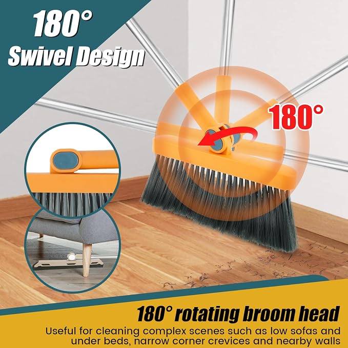 Broom and Dustpan Set for Home, 180° Rotating Broom Combo, Foldable Stand Dust - Image 3