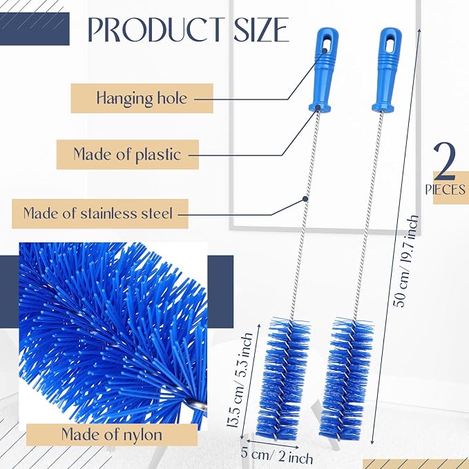 Baderke 2 Pieces Drain Brush Pipe Cleaning Blue Tube Brushes 19.7 Inch Plastic - Image 2