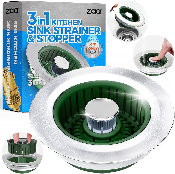 Upgraded 3in1 Kitchen Sink Drain Strainer & Sink Stopper, Stainless Steel by zaa
