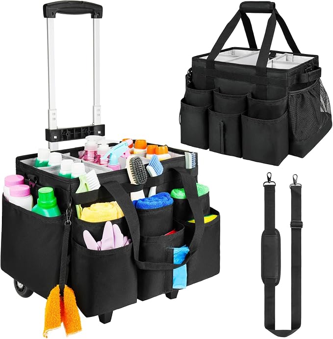 Large Rolling Cleaning Caddy Bag by ZIOZERTT