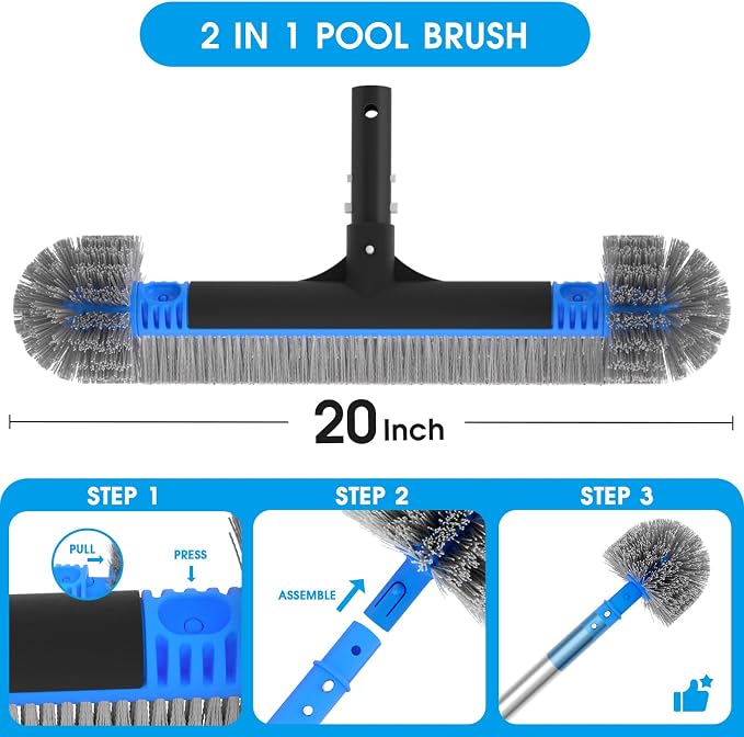 20'' 2 in 1 Pool Brush Head Cobweb Duster Heavy Duty Pool Cleaning Detachable - Image 6