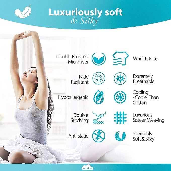 DREAMCARE Twin XL Sheet Sets – 3pcs Cooling Sheets – up to 15” Deep Pocket Twin XL Sheets Set – Hotel Luxury Sheets & Pillowcases – Superior Softness 100% Fine Microfiber with Side Pocket – Navy Blue