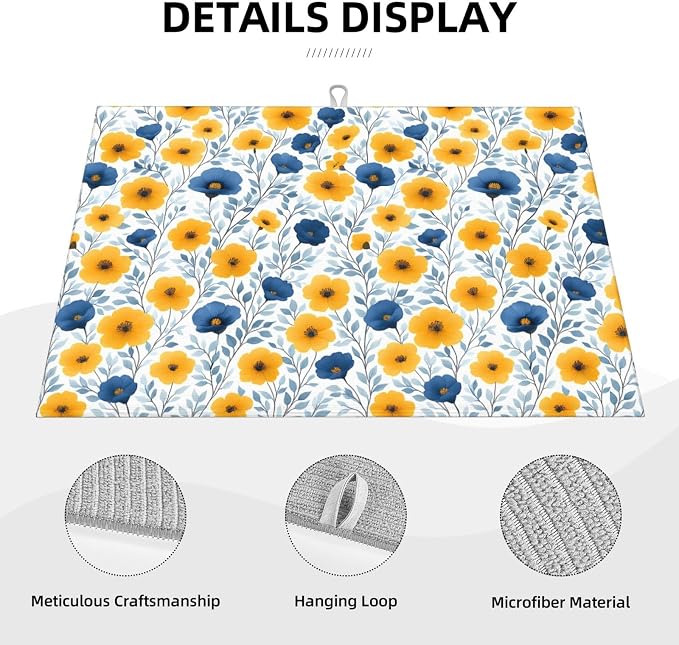 Blue Yellow Floral Dish Drying Mats - Image 5
