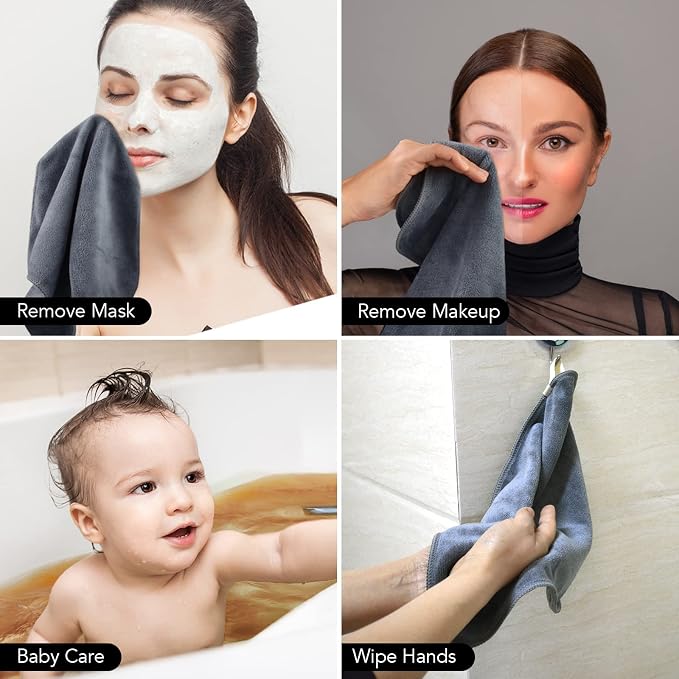 SINLAND Microfiber Facial Cloths Fast Drying Washcloth 12inch x 12inch Grey 6 - Image 7