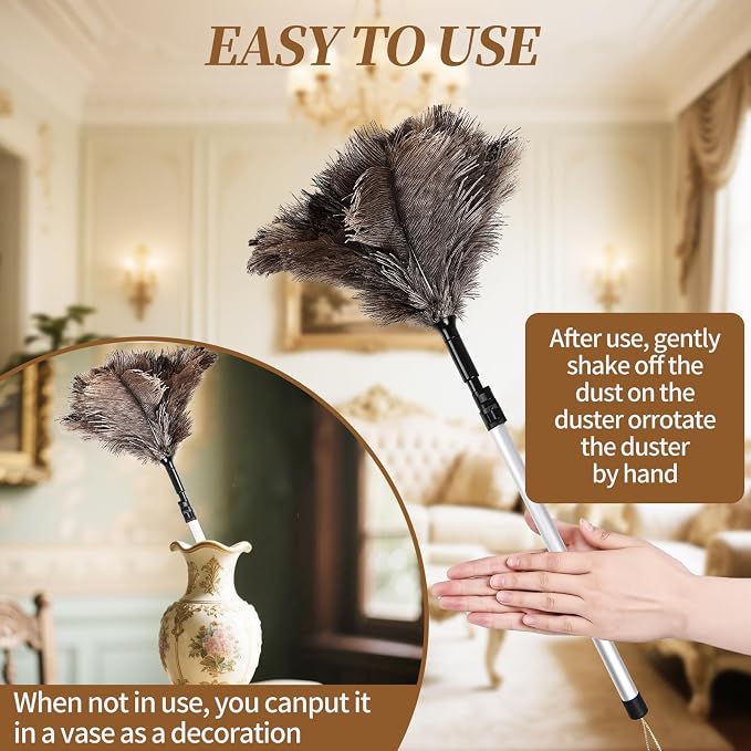 Extendable Ostrich Feather Duster up to 25-49 inches Fluffy Feathers Long - Image 4