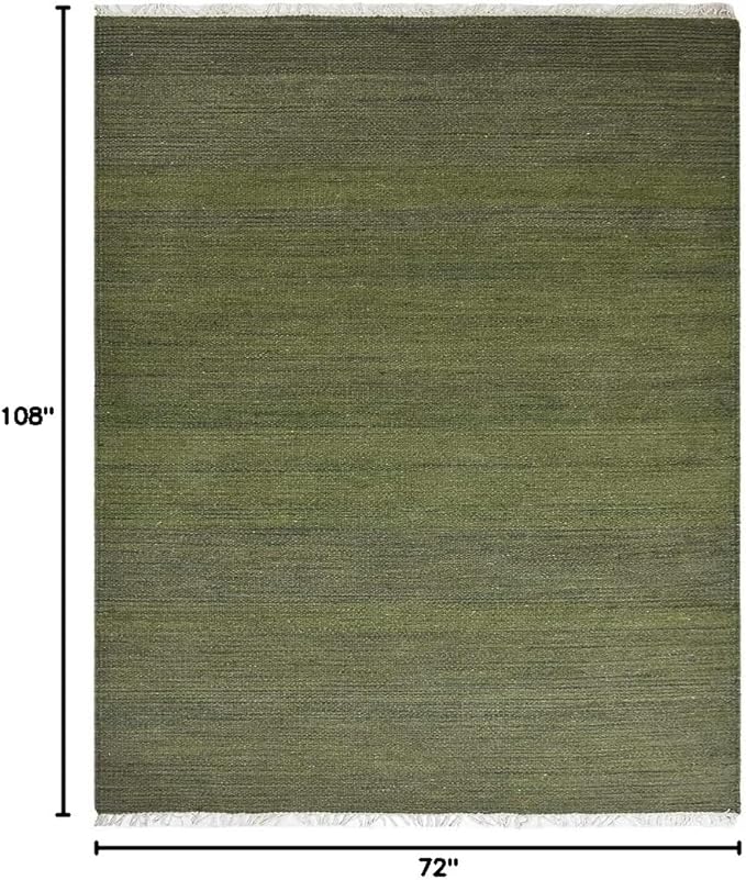 Rugsotic Carpets Hand Woven Flat Weave Kilim Wool 6'x9' Area Rug Solid Olive D00111