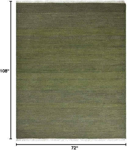 Rugsotic Carpets Hand Woven Flat Weave Kilim Wool 6'x9' Area Rug Solid Olive D00111