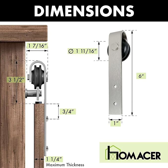 Homacer Mini Brushed Nickel Non-Bypass Sliding Barn Door Hardware Kit, - Image 7