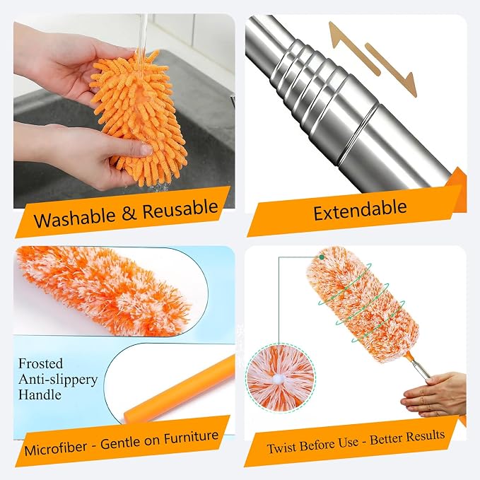 4 pcs Extendable and Washable Microfibre Feather Duster, Microfibre Cleaning - Image 3