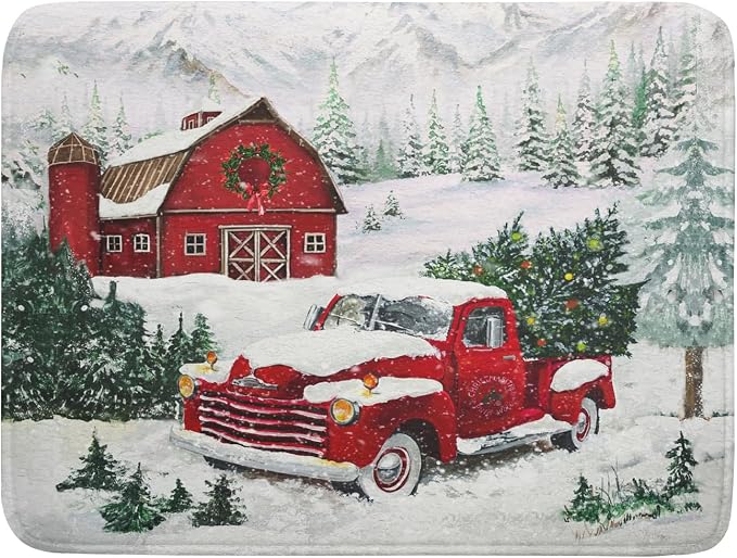 Winter Red Truck Dish Drying Mat Christmas Tree Dishes Pad 18x24 Inch Dish by Giwawa