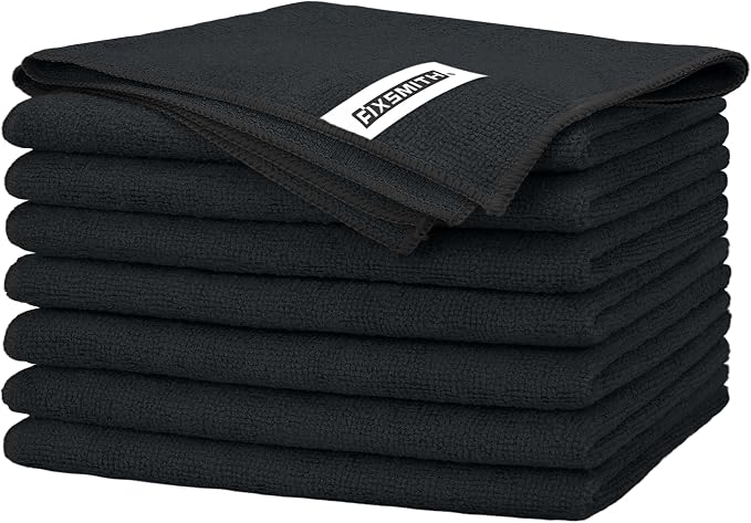 FIXSMITH Black Microfiber Cleaning Cloth -Pack of 8, Highly Absorbent Cleaning by FIXSMITH