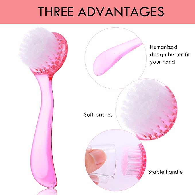 3 Pieces Facial Cleansing Brush Acrylic Handle Face Scrubbers Soft Bristle - Image 7