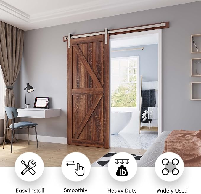 EaseLife 5 FT Brushed Nickel Sliding Barn Door Hardware Track Kit, Straight - Image 2