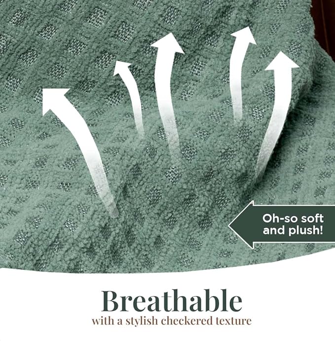 Folkulture Christmas Throw Blanket | (60 x 50) Boho Chunky Knit Blanket for Bed, Couch |Chenille White Thick, Ultra Soft, Plush, Lightweight, Throw Blanket for Sofa with Machine Wash | Sage Dream