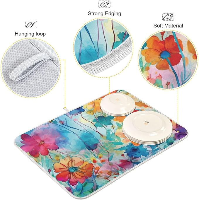 Colorful Beautiful Flowers Dish Drying Mat - Image 3